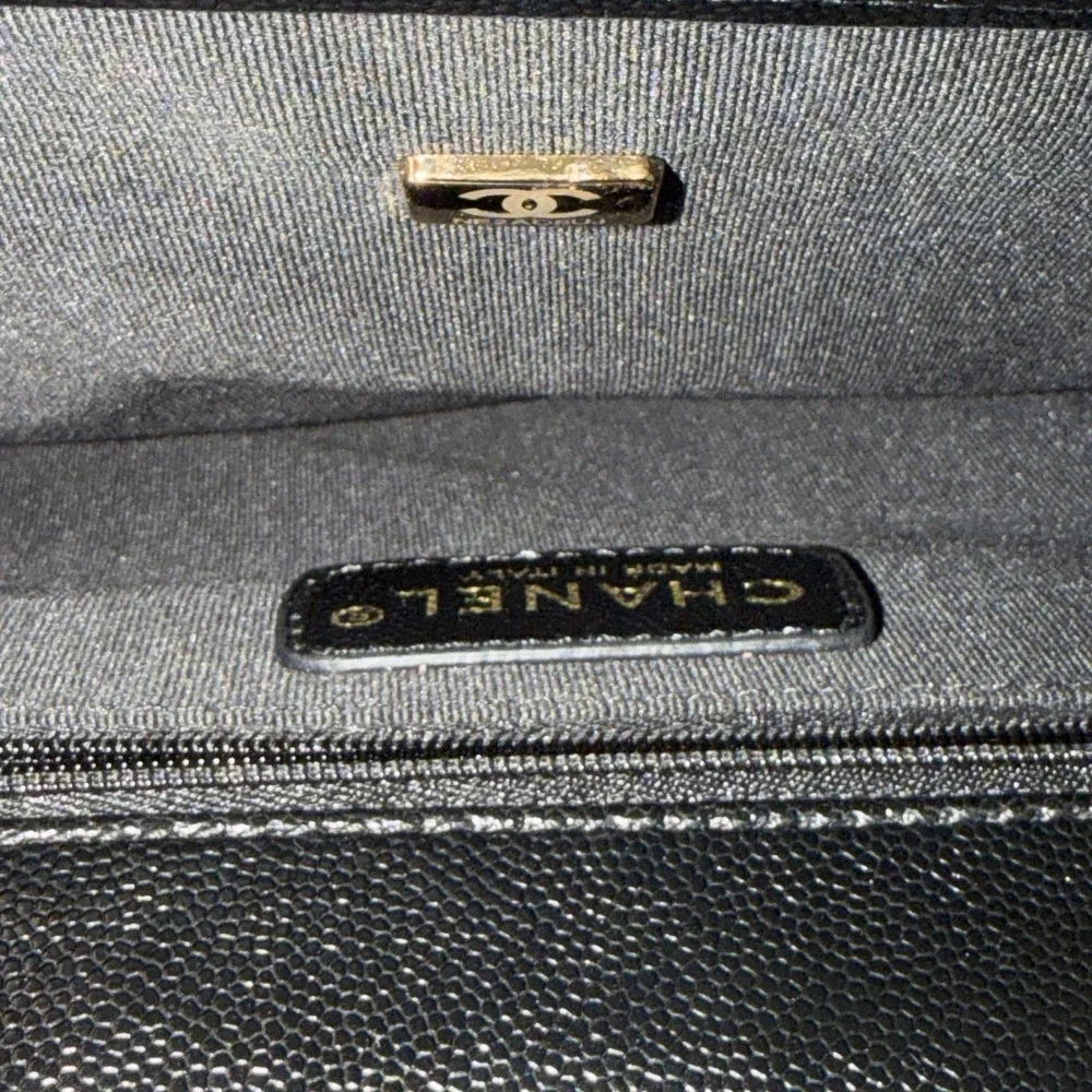 Chanel School Memory Large Flap Bag 22K Caviar Quilted Antique Gold Hardware NWT